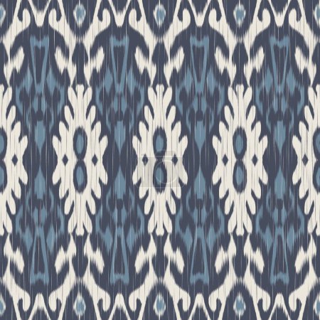Photo for Ikat colorful pattern. Illustration watercolor ikat ethnic abstract shape seamless pattern. Ikat blue colorful pattern use for fabric, textile, carpet, curtain, wallpaper, cushion, upholstery, etc. - Royalty Free Image