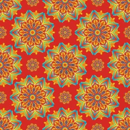 Photo for Colorful mandala floral pattern. Illustration watercolor mandala floral seamless pattern. Colorful mandala medallion pattern use for fabric, textile, home decoration elements, upholstery, wrapping. - Royalty Free Image