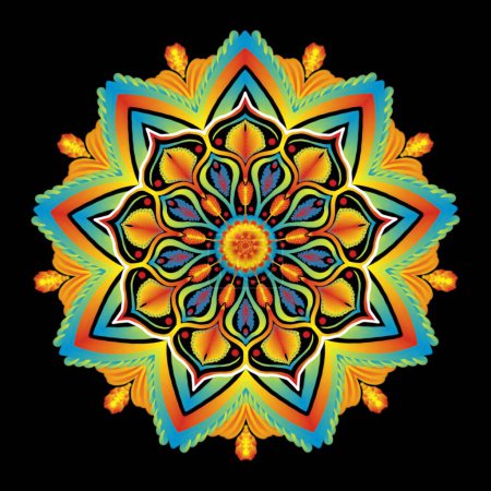 Photo for Colorful mandala floral pattern. Illustration watercolor mandala floral pattern isolated on black background. Use for ethnic oriental decorative ornament, henna, tattoo decoration, coloring book page. - Royalty Free Image