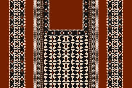 Illustration for Vector ethnic west african color style neck embroidery geometric pattern design with border. Elegant tribal art fashion for shirts. - Royalty Free Image