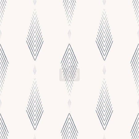 Téléchargez les illustrations : Vector ikat ethnique petites lignes de couleur bleue en forme de chevrons motif sans couture sur fond blanc. Utilisation pour tissu, textile, éléments de décoration intérieure, tapisserie d'ameublement, emballage. - en licence libre de droit