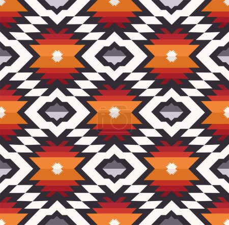 Téléchargez les illustrations : Vector aztec zigzag forme géométrique fond sans couture. Ethnique tribale moderne coloré motif rouge design. Utilisation pour tissu, textile, éléments de décoration intérieure, tapisserie d'ameublement, emballage. - en licence libre de droit