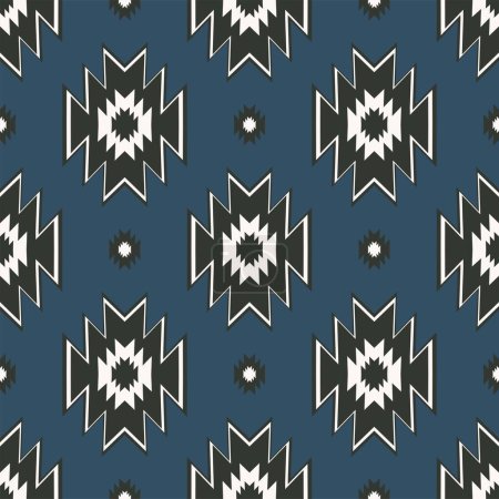 Téléchargez les illustrations : Vecteur natif aztèque forme géométrique moderne couleur motif simple conception transparente sur fond bleu. Utilisation pour tissu, textile, éléments de décoration intérieure, tapisserie d'ameublement, emballage. - en licence libre de droit