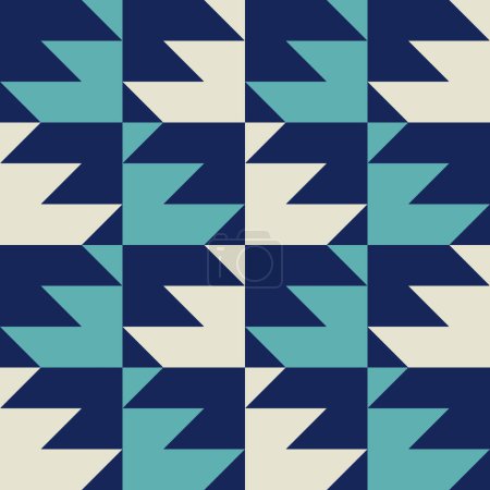 Téléchargez les illustrations : Modèle géométrique abstrait. Zigzag géométrique triangulaire vectoriel abstrait en forme carrée couleur bleu-blanc fond de motif sans couture. Utilisation pour tissu, textile, éléments de décoration intérieure, emballage. - en licence libre de droit