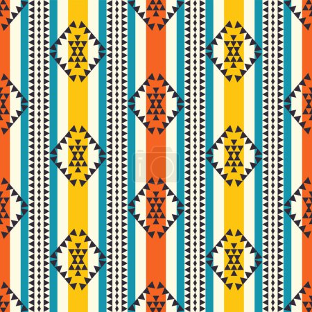 Téléchargez les illustrations : Modèle de rayures colorées ethniques. Vector aztec Navajo rayures colorées fond de motif sans couture. Motif ethnique sud-ouest pour tissu, textile, éléments de décoration intérieure, tapisserie d'ameublement, emballage. - en licence libre de droit
