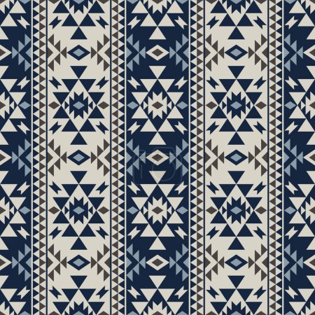 Téléchargez les illustrations : Modèle de rayures géométriques ethniques. Vecteur ethnique aztèque bandes géométriques bleu couleur fond de motif sans couture. Utilisation pour tissu, textile, éléments de décoration intérieure ethnique, tapisserie d'ameublement, emballage. - en licence libre de droit