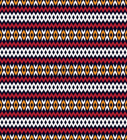 Téléchargez les illustrations : Vector ikat small ethnic shape colorful seamless background. Tribal chevron, rhombus and zig zag pattern. Use for fabric, textile, interior decoration elements, upholstery, wrapping. - en licence libre de droit