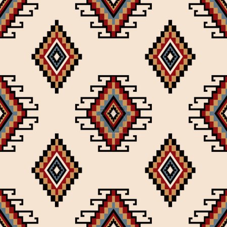 Photo for Colorful ethnic geometric pattern. Vector aztec Kilim geometric diamond square seamless pattern on white cream background. Use for fabric, textile, home decoration elements, upholstery, wrapping. - Royalty Free Image
