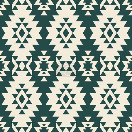 Illustration for Navajo white-green pattern. Vector aztec Navajo geometric shape seamless pattern background. Ethnic southwest pattern use for fabric, textile, home interior decoration elements, upholstery, wrapping - Royalty Free Image