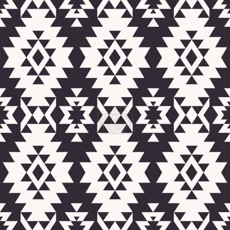 Téléchargez les illustrations : Modèle Navajo noir-blanc. Vector aztec Navajo forme géométrique fond de motif sans couture. Utilisation ethnique du motif sud-ouest pour le tissu, textile, éléments de décoration intérieure de la maison, tapisserie d'ameublement, emballage. - en licence libre de droit