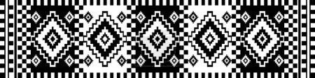Illustration for Southwest geometric black and white pattern. Vector monochrome ethnic geometric square diamond pattern. Aztec kilim pattern use for border, carpet, area rug, tapestry, mat, home decoration elements. - Royalty Free Image