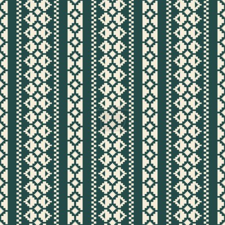 Illustration for Ethnic traditional stripes pattern. Vector aztec geometric shape seamless pattern background. Ethnic contemporary white-green pattern use for fabric, home decoration elements, upholstery, wrapping. - Royalty Free Image