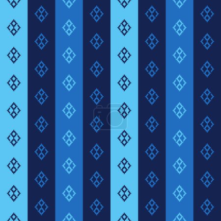 Téléchargez les illustrations : Modèle de rayures de couleur bleu ethnique. Bandes géométriques vectorielles aztèques fond de motif sans couture. Utilisation de motifs géométriques ethniques pour tissu, textile, éléments de décoration intérieure, tapisserie d'ameublement, emballage - en licence libre de droit