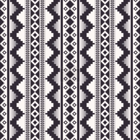 Téléchargez les illustrations : Motif rayures Aztec Kilim noir et blanc. Vector aztec Kilim bandes géométriques fond de motif sans couture. Modèle monochrome géométrique ethnique utilisation pour le tissu, éléments de décoration intérieure à la maison. - en licence libre de droit