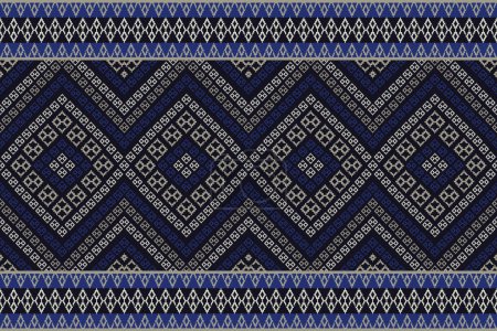 Ilustración de Patrón de color azul tribal azteca para la decoración de bordes, corredor de mesa, etc. Vector tradicional azteca frontera tribal geométrica forma de diamante cuadrado patrón sin costura uso para los elementos de decoración del hogar. - Imagen libre de derechos