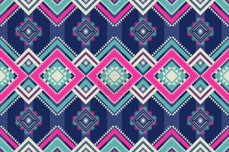 Illustration for Ethnic geometric colorful pattern. Vector ethnic geometric square stripes shape seamless pattern. Colorful ethnic pattern use for fabric, textile, home decoration elements, upholstery, wrapping. - Royalty Free Image