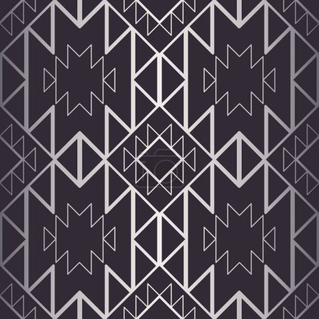 Illustration for Aztec Navajo black and white pattern. Vector southwest Navajo black and white gradient color geometric outline seamless pattern. Ethnic geometric pattern use for fabric, home decoration elements. - Royalty Free Image
