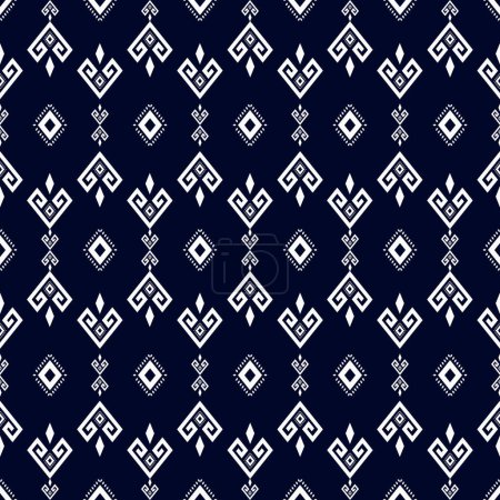 Illustration for Ethnic small geometric pattern. Vector aztec small geometric shape seamless pattern blue-white color background. Ethnic surface pattern design for fabric, home decoration elements, upholstery, wrap. - Royalty Free Image