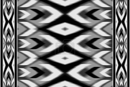 Illustration for Ikat geometric pattern monochrome color. Vector abstract ikat tribal geometric shape seamless pattern. Ikat monochrome pattern use for fabric, textile, home decoration elements, upholstery, wrapping. - Royalty Free Image