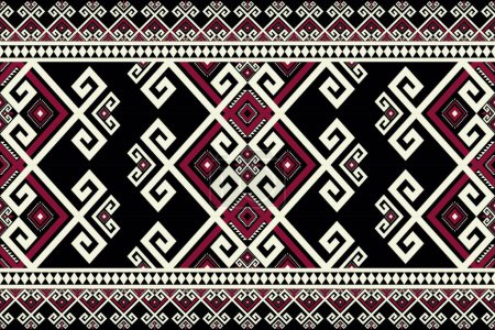 Téléchargez les illustrations : Modèle de bordure géométrique ethnique. Vecteur aztèque forme géométrique tribale motif sans couture. Utilisation traditionnelle de motif ethnique pour la bordure textile, tapis, tapis, décoratif coureur, autres éléments de décoration à la maison - en licence libre de droit
