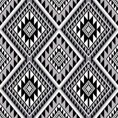 Téléchargez les illustrations : Aztec Navajo forme géométrique motif gris monochrome. Vector aztec Navajo géométrique diamant carré motif sans couture. Utilisation ethnique de motif sud-ouest pour le tissu, éléments de décoration à la maison, tapisserie d'ameublement, enveloppement - en licence libre de droit