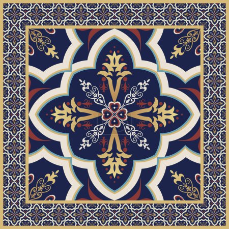 Photo for Ethnic geometric floral square pattern. Vector ethnic geometric floral shape square pattern Arabic style. Use for fabric, textile, architectural ornaments, home interior decoration elements, etc. - Royalty Free Image