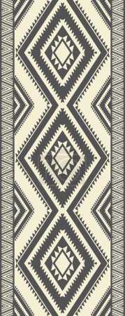 Illustration for Native southwest Navajo area rug pattern. Vector vintage black-white color aztec navajo geometric seamless pattern. Ethnic geometric pattern use for carpet, rug, tapestry, mat, runner decorative, etc. - Royalty Free Image