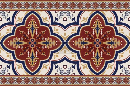 Photo for Ethnic border colorful floral pattern. Vector ethnic geometric floral shape seamless pattern Arabic style. Use for fabric, textile, carpet, rug, architectural ornaments, home decoration elements, etc - Royalty Free Image