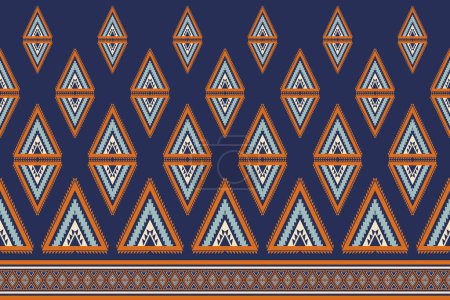 Illustration for Ethnic geometric border pattern. Vector traditional ethnic geometric diamond shape seamless pattern background. Use for fabric, textile border, wallpaper, cushion, carpet, rug, upholstery, wrapping. - Royalty Free Image