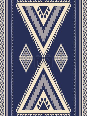 Illustration for Aztec Navajo blue-white geometric pattern. Vector ethnic southwest geometric shape seamless pattern. Ethnic pattern use for carpet, rug, tapestry, mat, cushion, wallpaper, textile border, table runner - Royalty Free Image