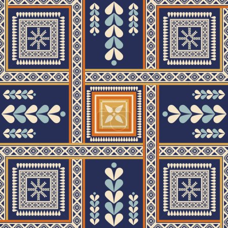 Illustration for Ethnic geometric square overlapping pattern. Vector colorful ethnic geometric shape seamless pattern. Ethnic pattern use for fabric, textile, home decoration elements, upholstery, wrapping, etc. - Royalty Free Image