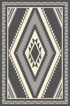 Illustration for Aztec Navajo area rug geometric pattern. Vector Navajo geometric pattern home decoration monochrome color style. Ethnic southwest pattern use for carpet, rug, tapestry, mat, wall art ornament, etc. - Royalty Free Image