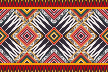 Illustration for African tribal colorful border pattern. Vector african colorful geometric shape seamless pattern background. Ethnic geometric overlapping pattern use for textile, carpet, rug, cushion, wallpaper, etc. - Royalty Free Image