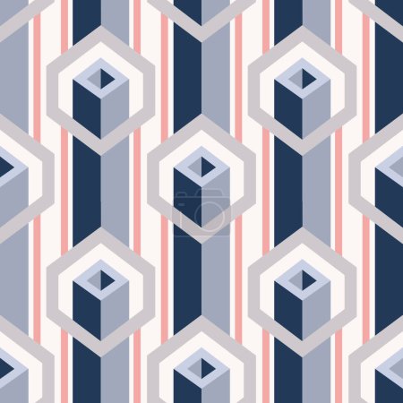 Illustration for Abstract geometric stripes pattern. Vector isometric cube with 3d square shape seamless pattern. Abstract geometric pattern use for fabric, textile, home decoration elements, upholstery, wrapping, etc - Royalty Free Image