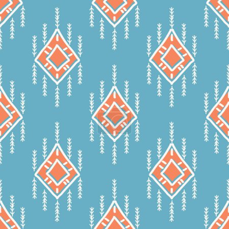 Illustration for Colorful simple ethnic geometric pattern. Vector drawing simple geometric diamond shape seamless pattern colorful style. Ethnic southwest pattern use for fabric, textile, home decoration elements, etc - Royalty Free Image