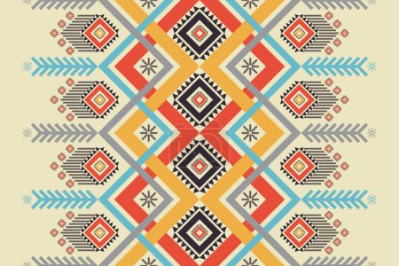 Illustration for Ethnic southwest tribal pattern. Vector colorful Navajo geometric shape seamless pattern. Colorful ethnic pattern use for textile, cushion, carpet, rug, wallpaper, mural art, upholstery, wrapping, etc - Royalty Free Image