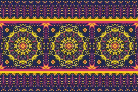 Illustration for Colorful ethnic floral geometric pattern. Vector ethnic floral geometric shape seamless pattern Mediterranean style. Embroidery ethnic floral pattern use for textile, home decoration elements, etc. - Royalty Free Image