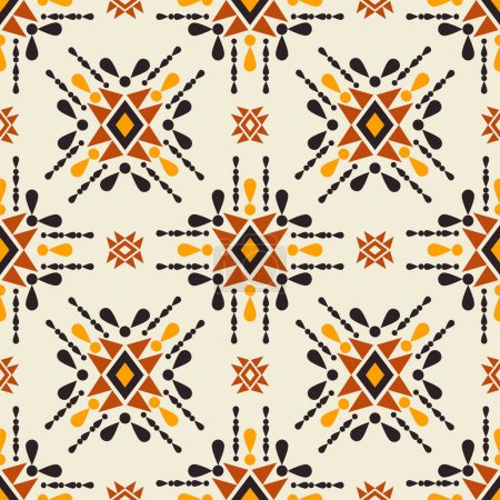 Illustration for Colorful ethnic geometric square pattern. Vector aztec Navajo geometric shape seamless pattern. Southwest ethnic pattern use for fabric, textile, home decoration elements, upholstery, wrapping. - Royalty Free Image