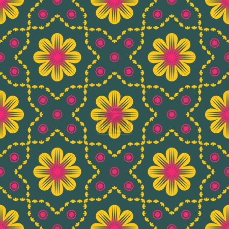 Illustration for Ethnic colorful floral geometric pattern. Vector geometric floral shape seamless pattern background. Ethnic embroidery surface pattern design use for fabric, textile, home decoration elements, etc. - Royalty Free Image