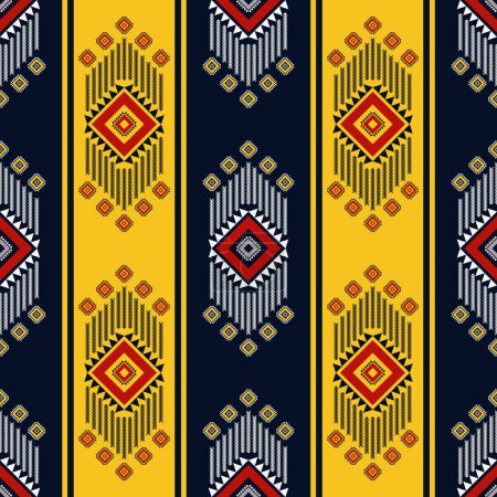 Téléchargez les illustrations : Modèle de rayures géométriques colorées ethniques. Vector aztec navajo rayures géométriques motif sans couture. Utilisation ethnique du motif sud-ouest pour tissu, textile, éléments de décoration à la maison, tapisserie d'ameublement, emballage. - en licence libre de droit