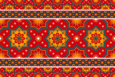 Illustration for Ethnic traditional colorful geometric pattern. Vector ethnic geometric floral shape seamless pattern traditional style. Colorful ethnic pattern use for fabric, textile, home decoration elements, etc. - Royalty Free Image