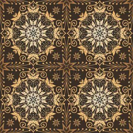 Illustration for Elegant ethnic floral tile pattern. Vector ethnic floral geometric shape seamless pattern luxury gold color style. Embroidery ethnic floral tile pattern use for textile, home decoration elements, etc. - Royalty Free Image