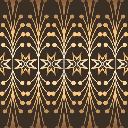 Illustration for Elegant floral geometric pattern. Vector floral geometric shape seamless pattern luxury gold color style. Abstract floral pattern use for textile, wallpaper, cushion, mural art, upholstery, wrapping. - Royalty Free Image