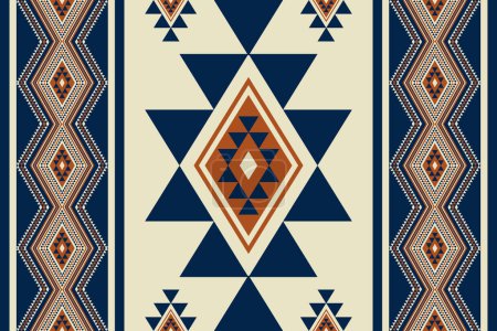Illustration for Aztec colorful vintage pattern. Vector aztec tribal geometric shape seamless pattern. Ethnic southwest geometric stripes pattern use for textile, mural, wallpaper, carpet, cushion, quilt, upholstery. - Royalty Free Image