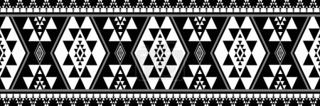 Illustration for Southwest Navajo border black and white geometric pattern. Vector ethnic southwest geometric border seamless pattern. Ethnic black and white pattern use for textile border, rug, runner decorative, etc - Royalty Free Image