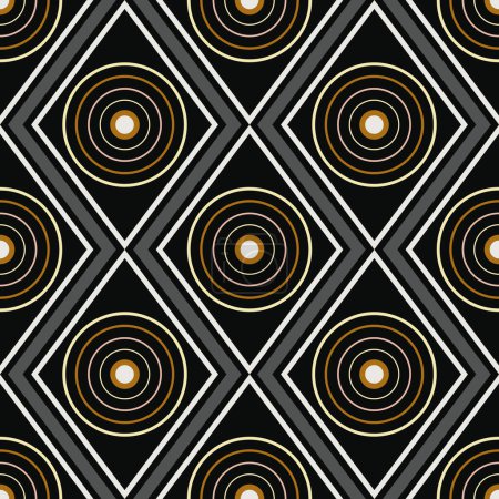 Illustration for Abstract geometric pattern. Vector geometric circle line rhombus shape seamless pattern retro color style. Abstract geometric pattern use for textile, home decoration elements, upholstery, wrapping. - Royalty Free Image