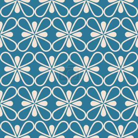 Illustration for Blue-white color geometric floral pattern. Vector geometric floral shape seamless pattern retro style. Floral geometric pattern use for fabric, textile, home decoration elements, upholstery, wrapping. - Royalty Free Image