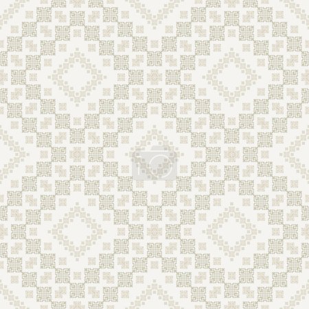 Illustration for Cream-gray color Palestinian embroidery geometric pattern. Vector ethnic geometric square shape seamless pattern pixel art style. Ethnic embroidery pattern use for textile, home decoration elements. - Royalty Free Image