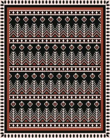 Illustration for Aztec Kilim floor rug pattern. Vector ethnic geometric carpet, area rug, tapestry pattern pixel art vintage style. Palestinian embroidery pattern use for home flooring and wall decorative elements. - Royalty Free Image