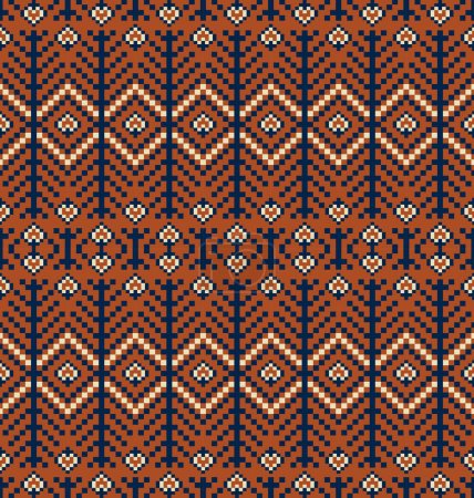 Illustration for Aztec kilim traditional geometric pattern. Vector embroidery geometric floral shape seamless pattern. Colorful ethnic pixel pattern use for fabric, textile, home decoration elements, upholstery, etc. - Royalty Free Image
